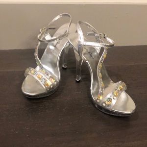 Silver rhinestone high heels